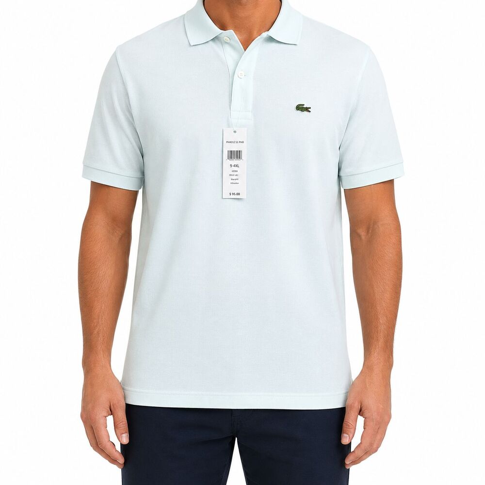 Lacoste Mens 9 4XL Light Blue Slim Fit Pique Polo Shirt 100% Cotton Short Sleeve
